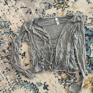 Grey long sleeve open in front with ties